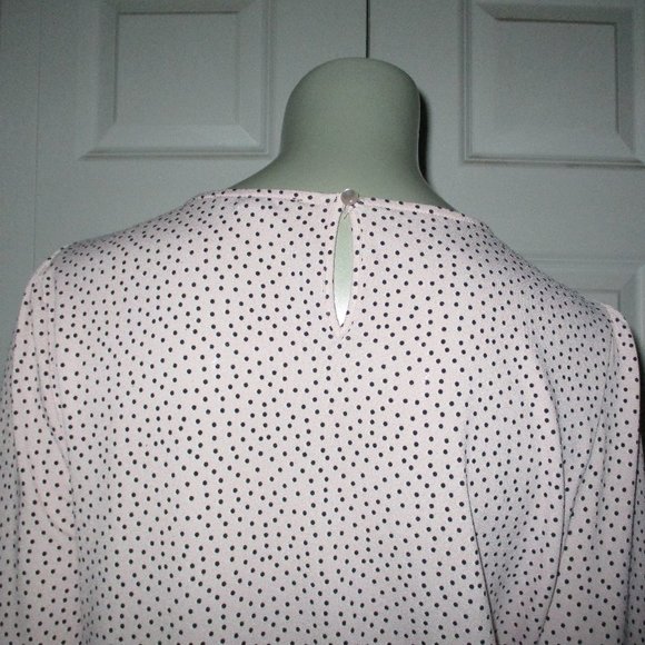 ADRIANNA PAPELL Pink/Black Polka Dot Smocked Long Sleeve Blouse - Picture 6 of 7